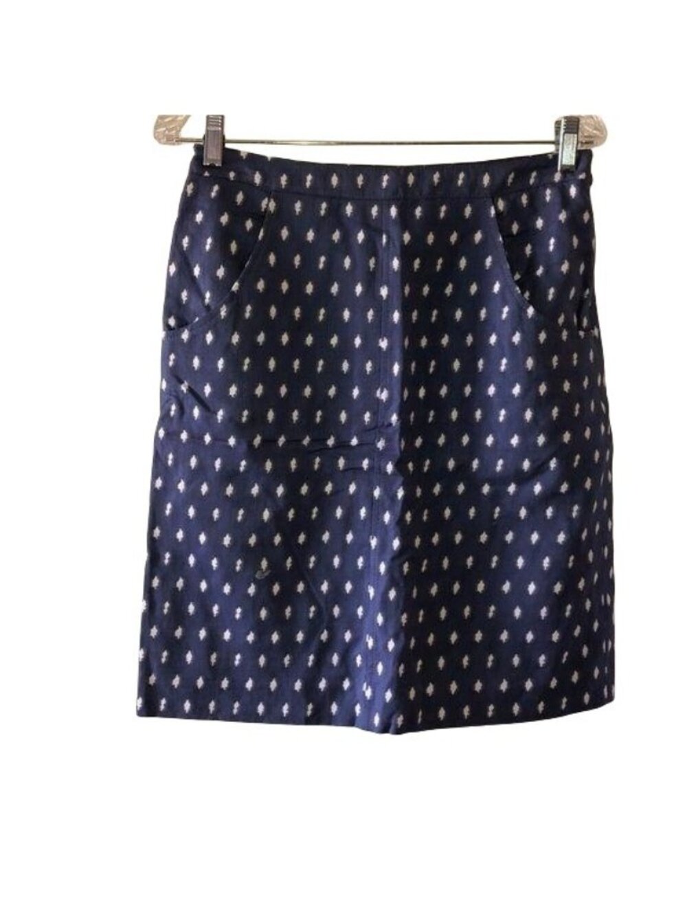 Anne Klein Navy & White Printed Skirt With Pockets Size 4 Womens Cotton Blend